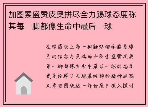 加图索盛赞皮奥拼尽全力踢球态度称其每一脚都像生命中最后一球